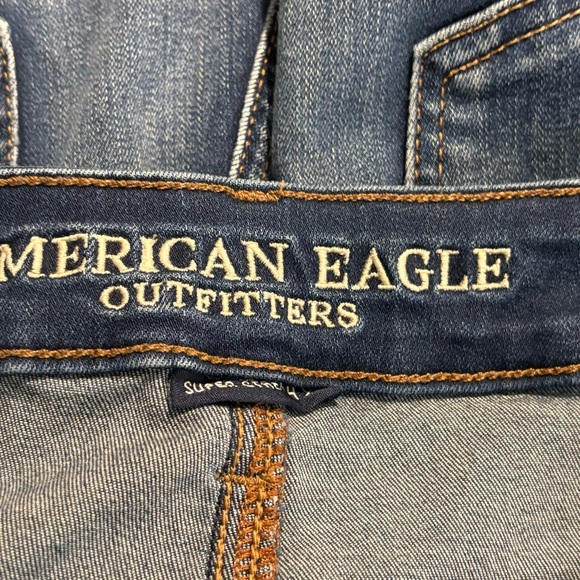AMERICAN EAGLE Sz 14 Jeans High Rise Slim Flare Mid-Wash Wiskering Stretch - Picture 13 of 13